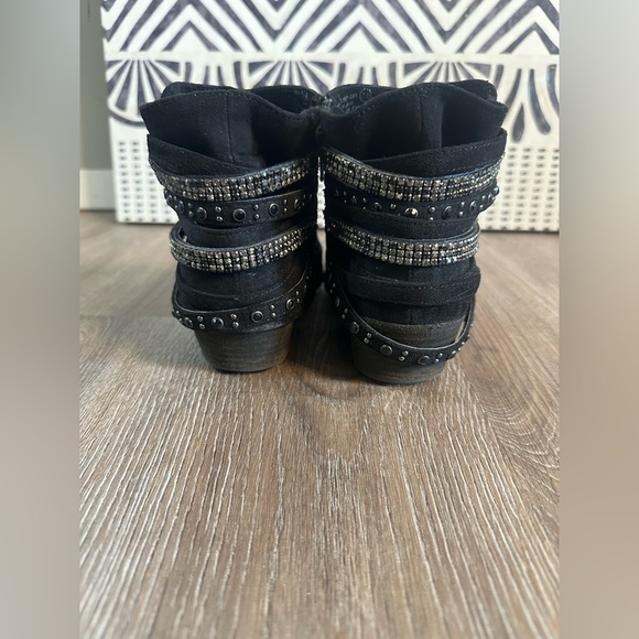 Not Rated Black Suede Studded Ankle Boots - Picture 4 of 7